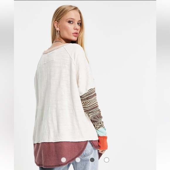 Free People Skater Tee with Knit Pattern Sleeve - Picture 3 of 11